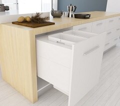 Tanova Designer Series Pull Out Kitchen Bin for 700mm Cabinets - 2 Buckets White - In Kitchen Setting