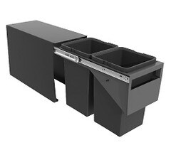 Tanova Simplex Basemounted Kitchen Bin System for 300mm Cabinets - 2 Buckets Grey - System