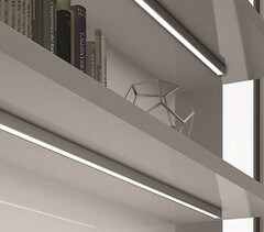 DOMUS LINE Profile for Flexible LED Strip Twig Style Shown Installed Surface Mounted Under Shelves